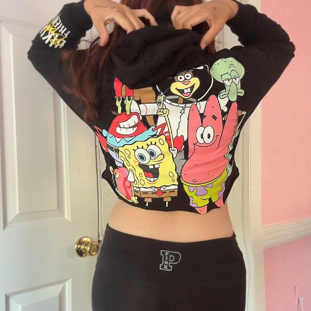 Spongebob Nickelodeon Cropped Hoodie Black - S